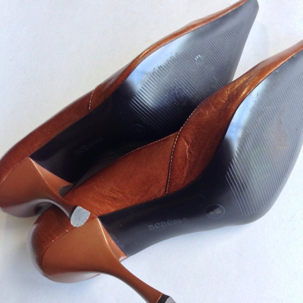 BCBGIRLS-Brown Metallic Leather Pump Heels - Picture 6 of 8